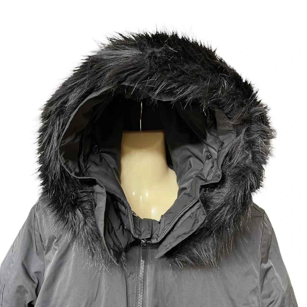 Zara‎ Man Black Faux Fur Hooded Zipper Front Windbreaker Coat Size M